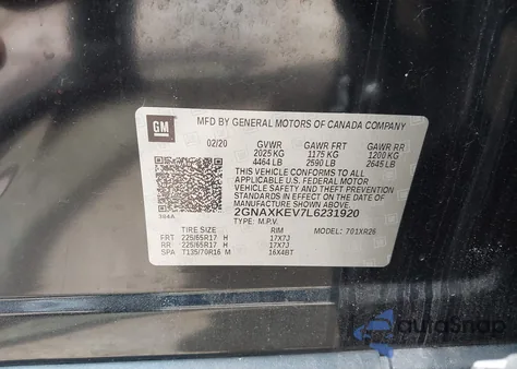 2020 Chevrolet Equinox Fwd Lt 1.5L Turbo from USA, damaged, VIN 2GNAXKEV7L6231920